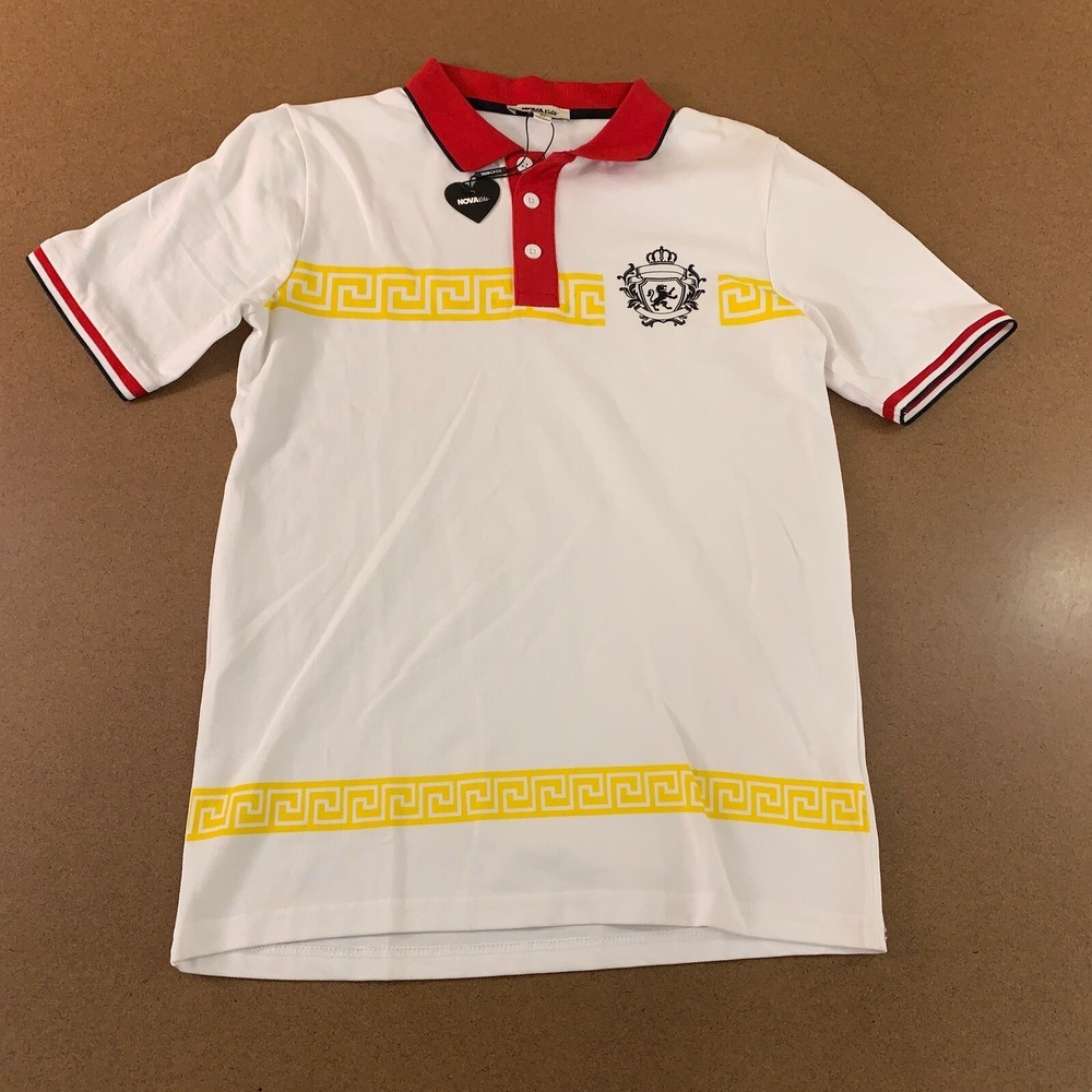 NOVA Kids Boys Size XL White Contrast Collar Short Sleeve Polo Shirt NWT